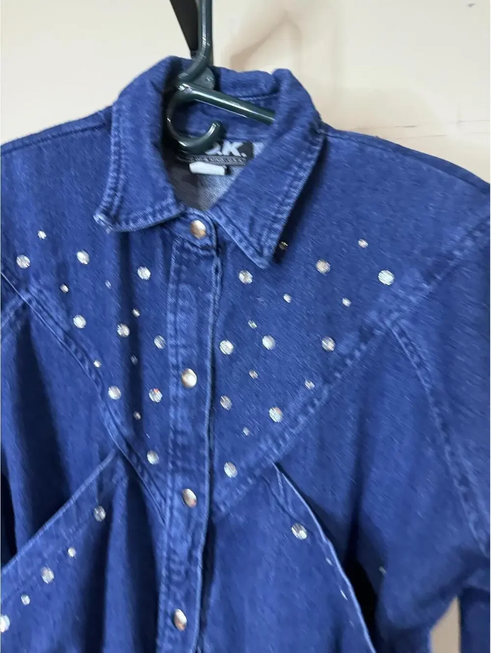 80s 90s Women's Blue Denim Dress with Studded Detail